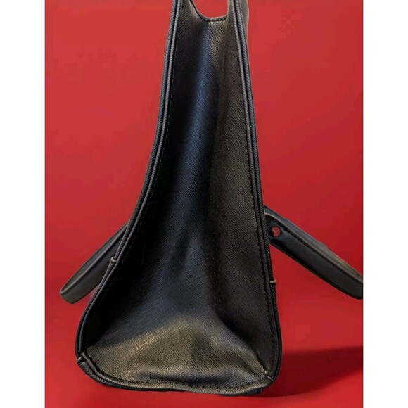 Anne Klein Black Tote Purse Gold Metal Handles Handbag Flat Bottom - Picture 5 of 8